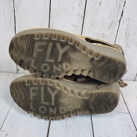 Fly London YEMA Oil Suede Open-toed Bootie Womens 6.5-7 (EU 37) Tan Ankle - Picture 12 of 13